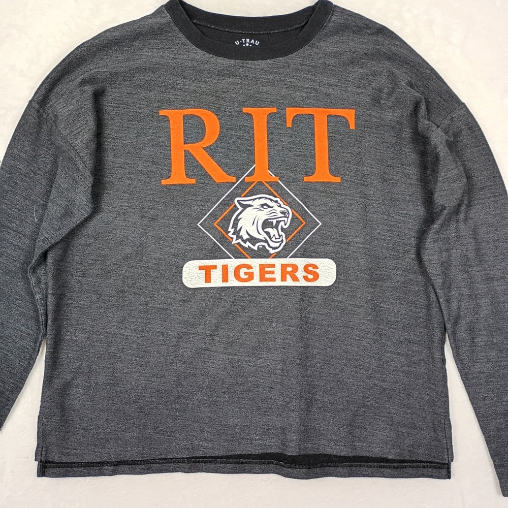 U-Trau RIT Tigers Long Sleeve Graphic Tee Charcoal Grey XL Made in USA